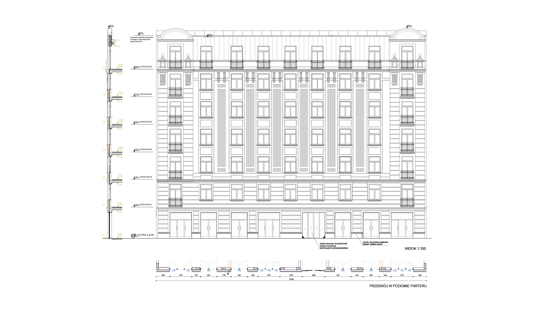 Drawing facade elewacja fasada rysunek architektoniczny kamienica targowa 17
